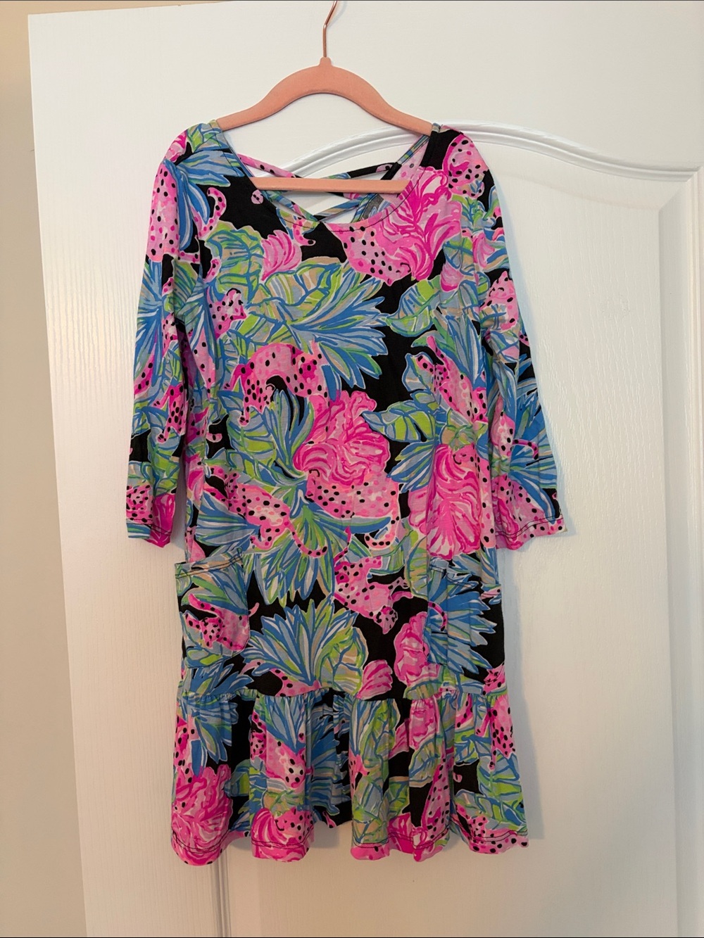 Lilly Pulitzer Black Floral Shift Dress with Pink & Blue Accents